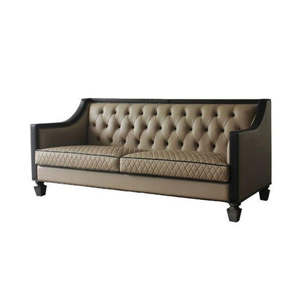 SOFA BEATRICE BOTONEADO CUERINA BEIGE