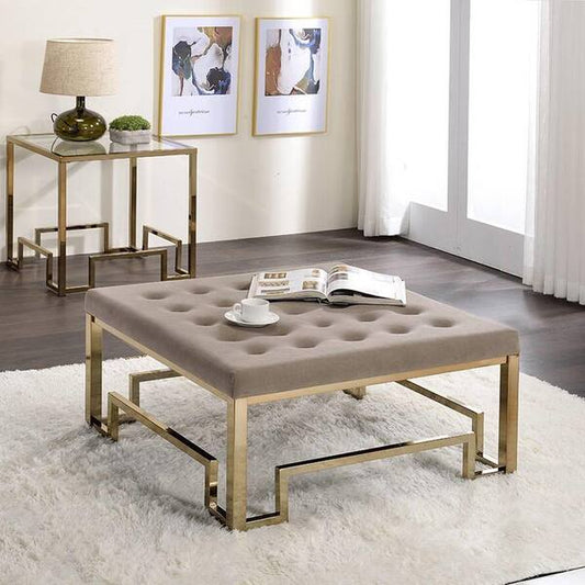 OTTOMAN CUADRADO DAMIEN BEIGE/DORADO