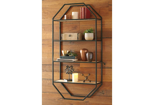 ESTANTE MADERA/METAL NEGRO 4 NIVELES